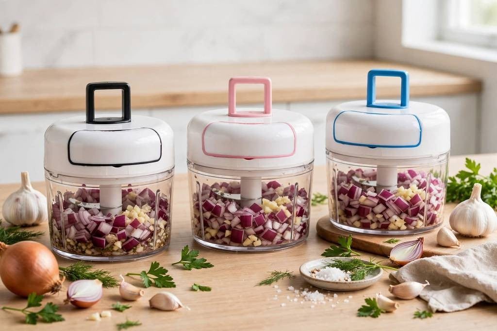 Mini Processador Manual de Alimentos - Triturador de Alho e Legumes