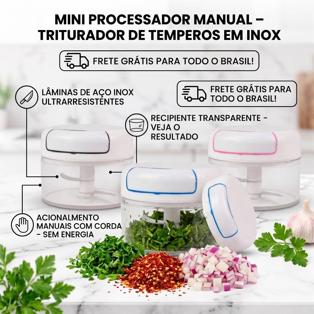 Mini Processador Manual de Alimentos - Triturador de Alho e Legumes